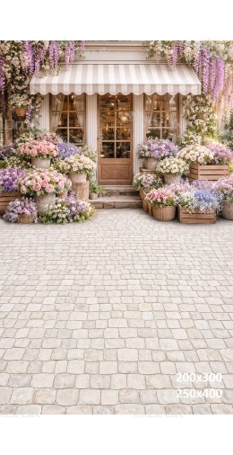 Tło fotograficzne „Pastelowa kwiaciarnia z brukowaną alejką” | E870